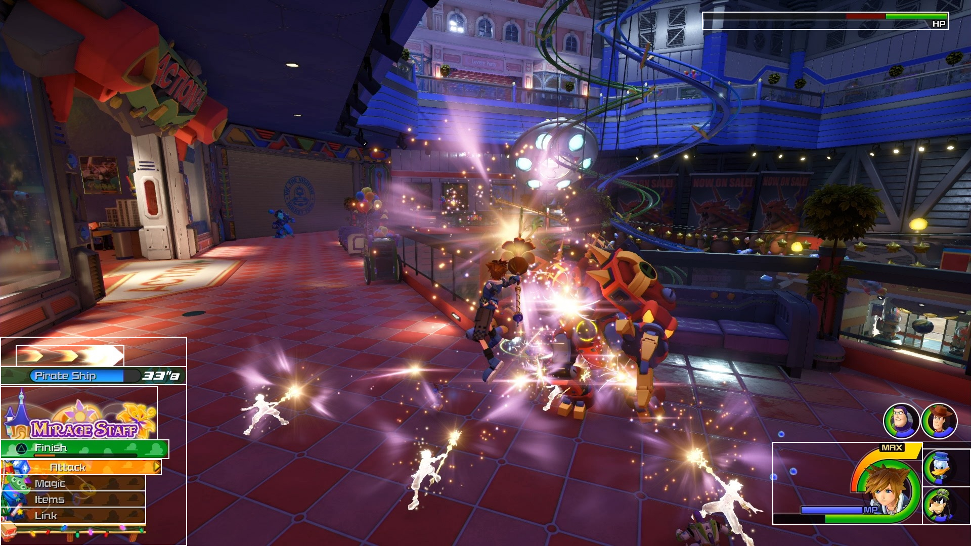 KINGDOM HEARTS III Battle Screenshot with UI Overlay